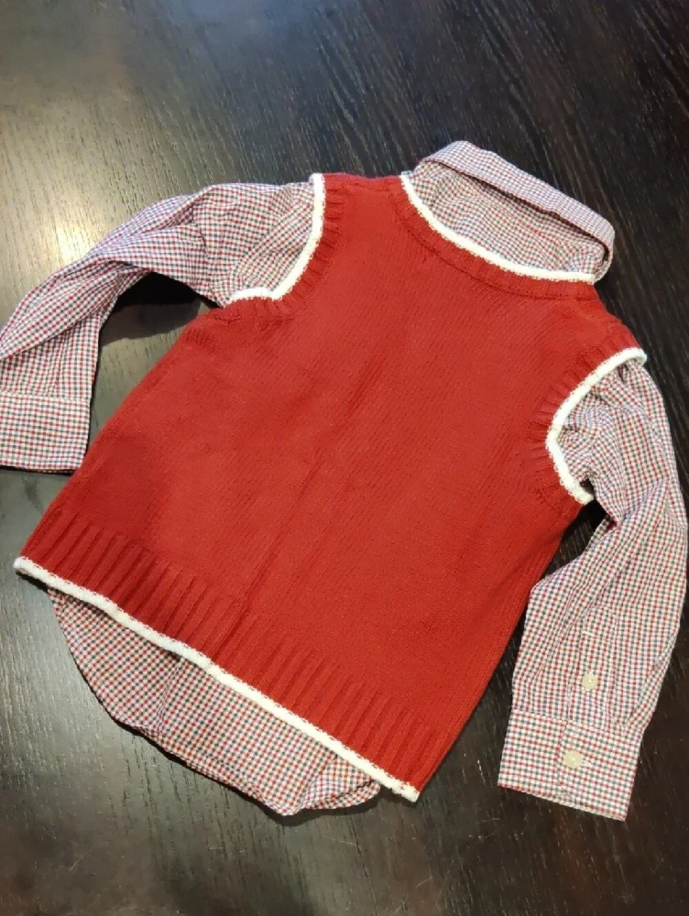 Kid's Red Cable Knit Sweater Vest & Button Down Shirt